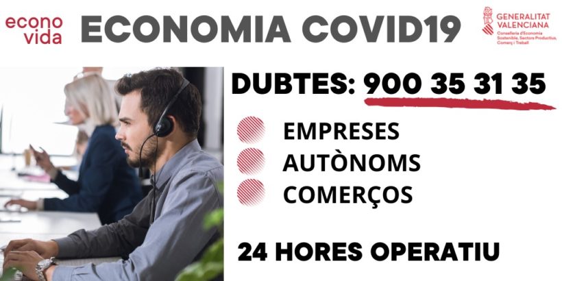 La Conselleria de Economía Sostenible habilita el teléfono 900 35 31 35 para atender dudas de empresas, autónomos y comercios frente a la crisis del COVID-19