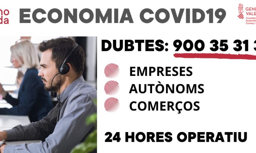 La Conselleria de Economía Sostenible habilita el teléfono 900 35 31 35 para atender dudas de empresas, autónomos y comercios frente a la crisis del COVID-19