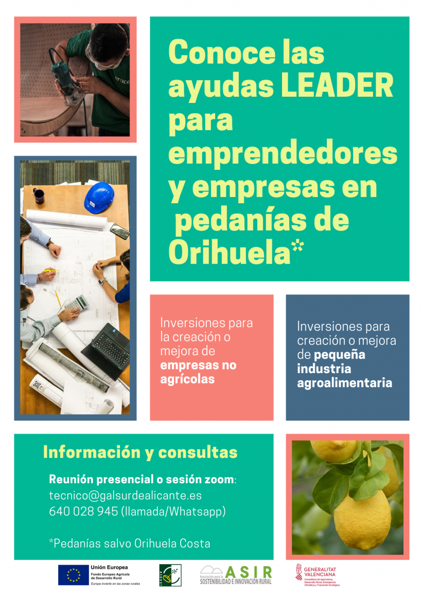 Ayudas Leader para emprendedores y empresas en pedanías de Orihuela